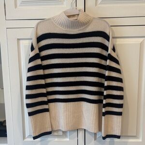 NWOT Joie Navy and Cream Cashmere Mock neck Striped Sweater